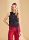 Button Front Vest, Navy