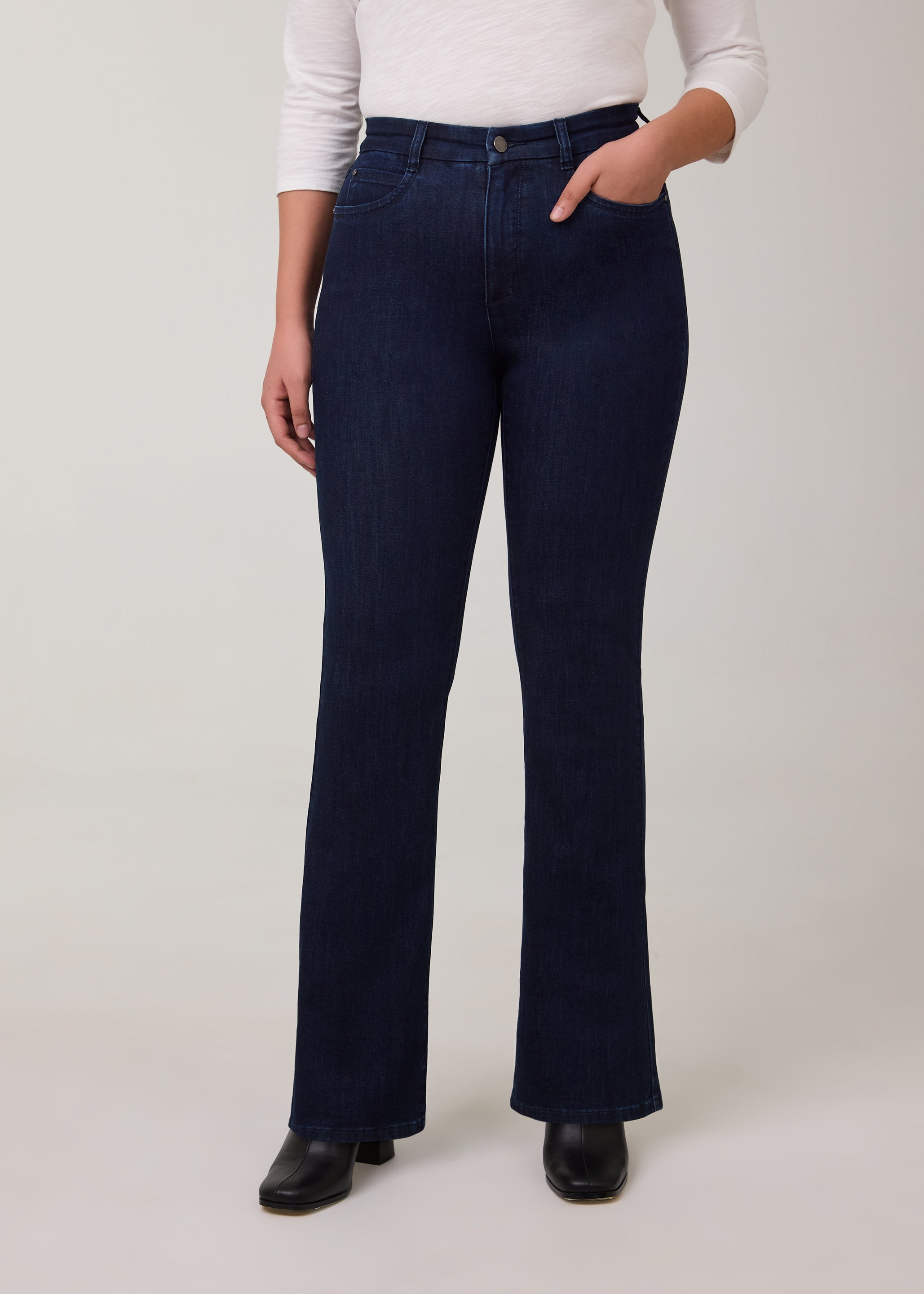 Front view of straight leg jeans in vibrant Delight color by French Dressing Jeans (FDJ)