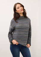 Front view of multicolored striped sweater with long sleeves by French Dressing Jeans (FDJ)