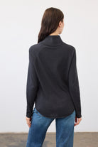 Back view of charcoal sweater with rounded hem design by French Dressing Jeans (FDJ)