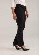 Side view of black pants showing ankle length and fit by French Dressing Jeans (FDJ)