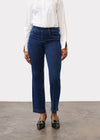 Front view of dark blue pull-on straight ankle denim with visible front pockets by French Dressing Jeans (FDJ)