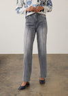 Front view of blue Olivia pintuck wide leg denim showcasing mid-rise and front pockets by French Dressing Jeans (FDJ) par French Dressing Jeans (FDJ)