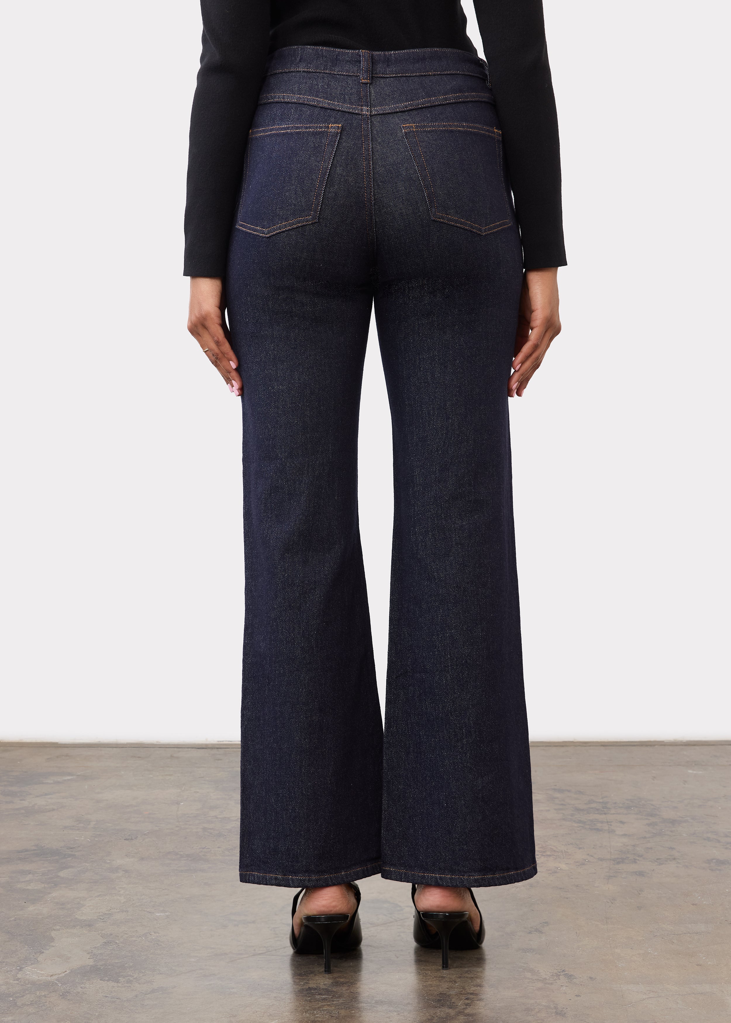 Back view of Suzanne pant in blueberry, focusing on patch pockets and sleek design by French Dressing Jeans (FDJ)