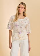 Front view of white/red stripe sweater with boat neck and side pockets by French Dressing Jeans (FDJ)