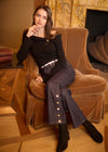 Back profile of Suzanne pant in blueberry, highlighting straight leg and patch pockets by French Dressing Jeans (FDJ)