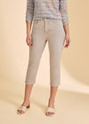 Close-up front view of taupe cropped jeans, highlighting high-rise waist by French Dressing Jeans (FDJ)