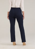 Back view of navy pants with patch pockets and tailored fit by French Dressing Jeans (FDJ)