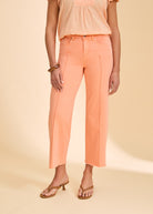 Close-up of peach pants with front seam details by French Dressing Jeans (FDJ)