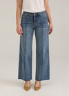 Front view of Olivia wide ankle denim in light wash showing mid-rise waist and wide legs by French Dressing Jeans (FDJ)