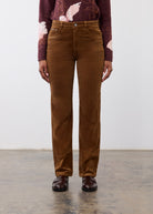Front view of Suzanne straight leg pant in blueberry, highlighting high-rise and front slash pockets by French Dressing Jeans (FDJ)
