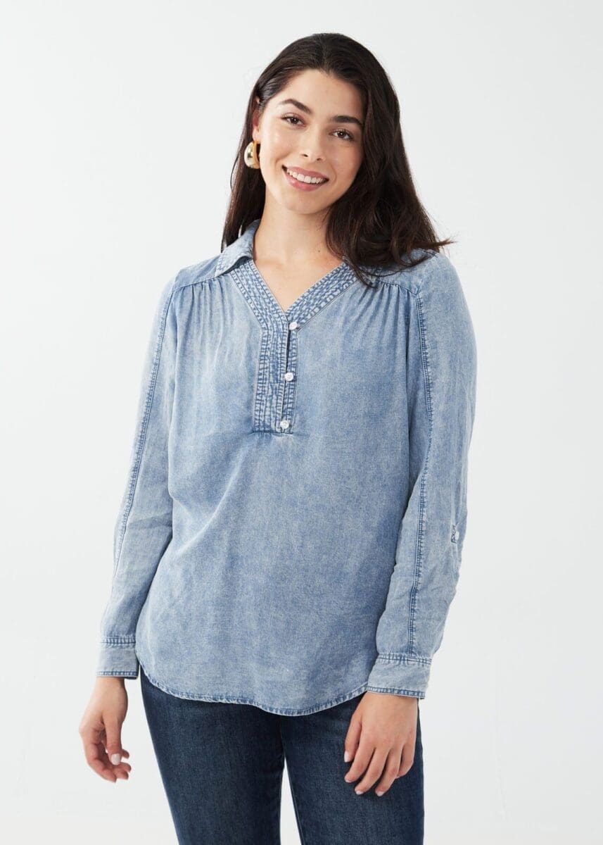 Roll-up Sleeve Popover Blouse