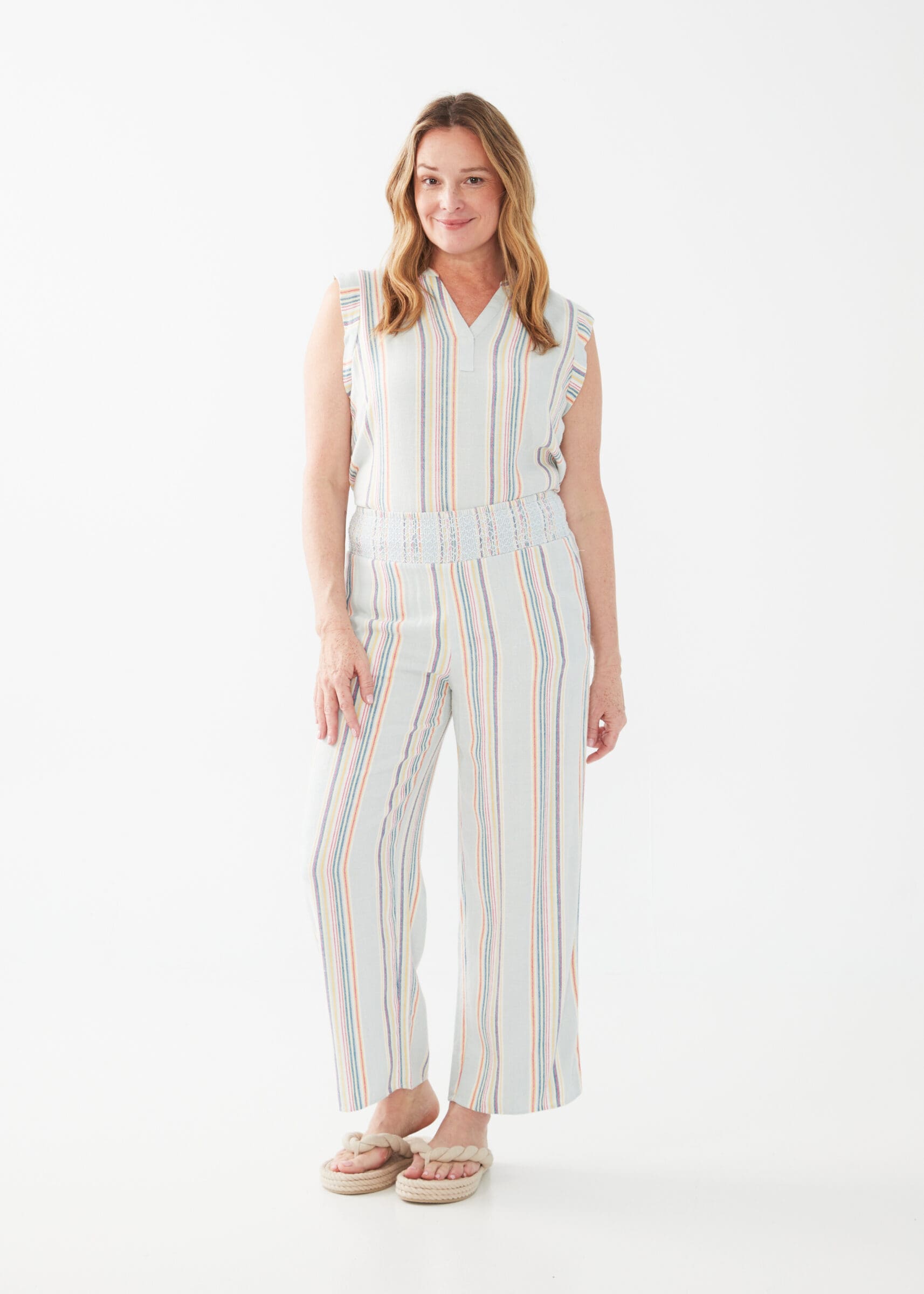Pull On Linen Blend Striped Pant